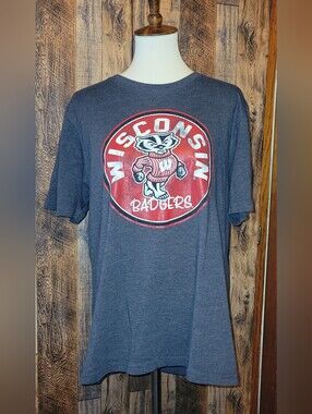 Wisconsin Badgers Graphic Tee - Gray with Red Logo